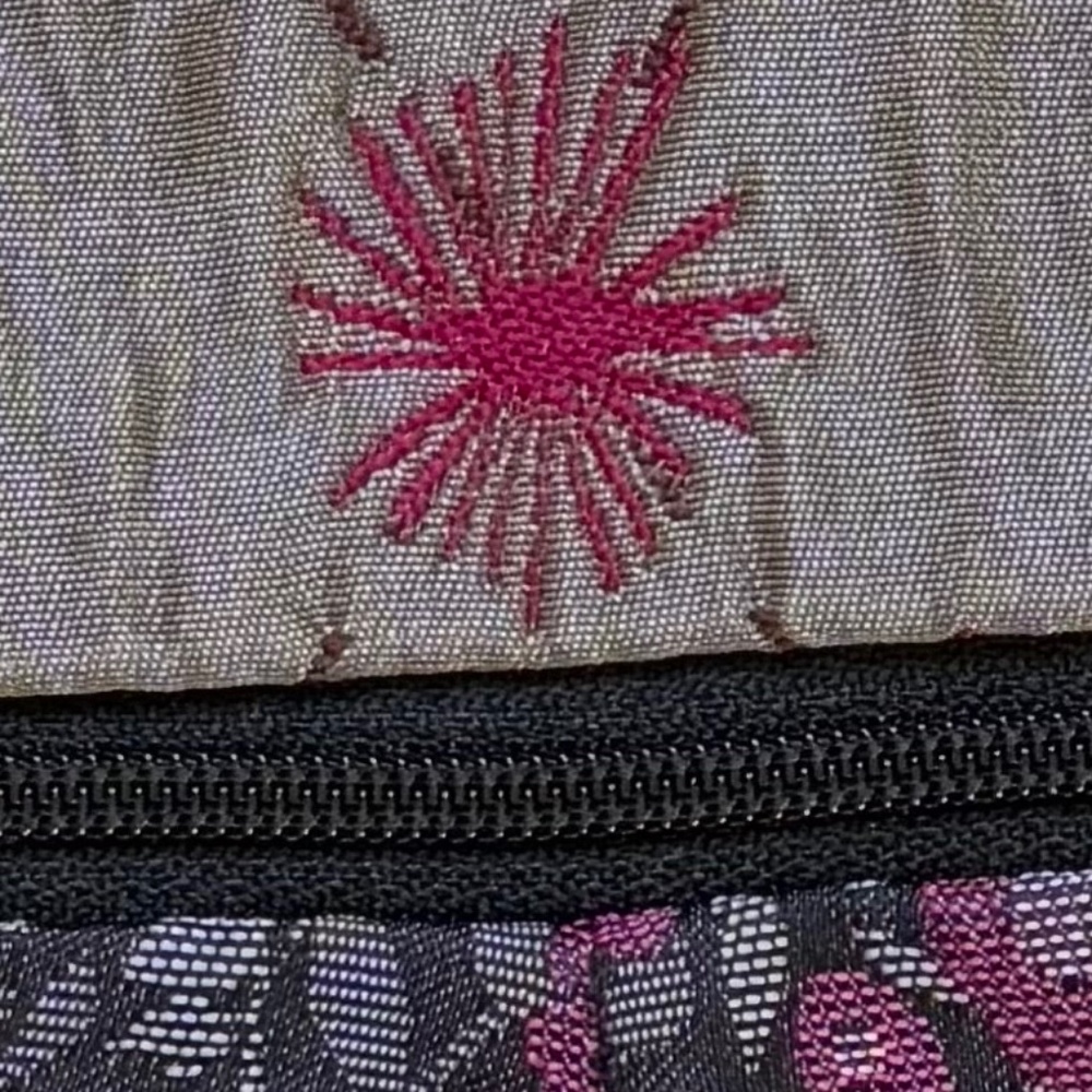 HANDMADE MARUCA Bag Small Crossbody Floral Berry Black Fabric Suede Bohemian - Picture 2 of 4